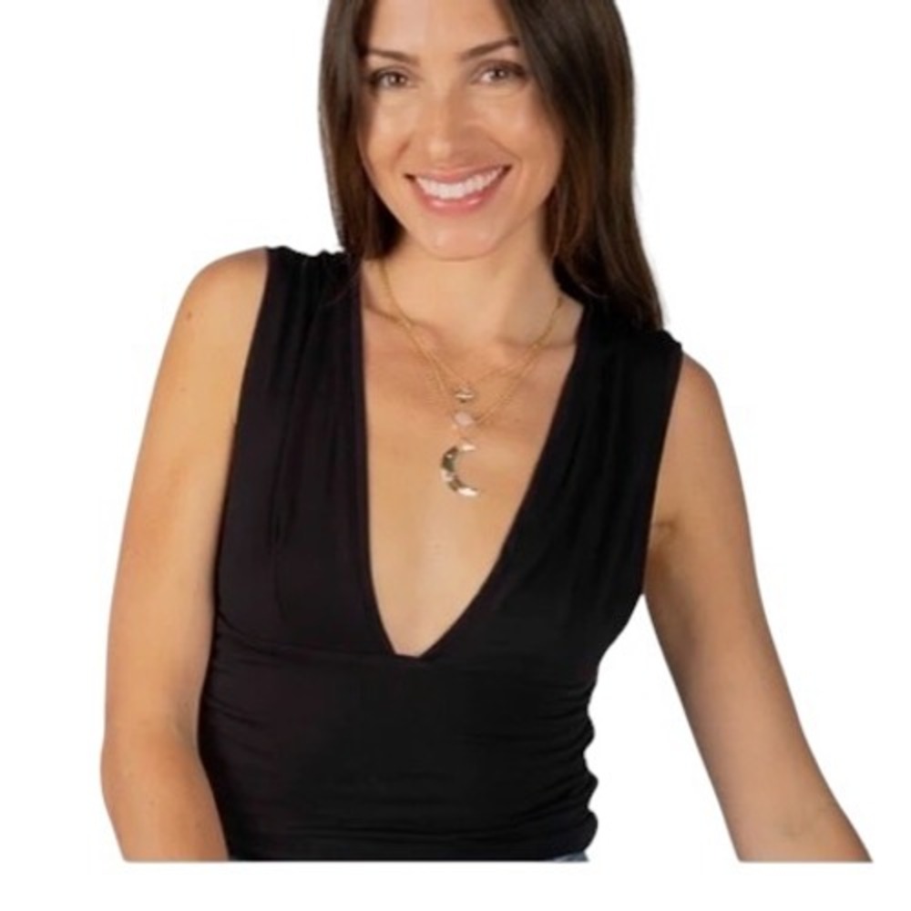 Natural Life NWT Womens Black Deep V-Neck Ruched Crop Top Tank Medium TOP001711